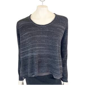 WRAP LONDON Metallic Knit Silk Layered Hi Low Split Back Sequin Sweater SZ 10